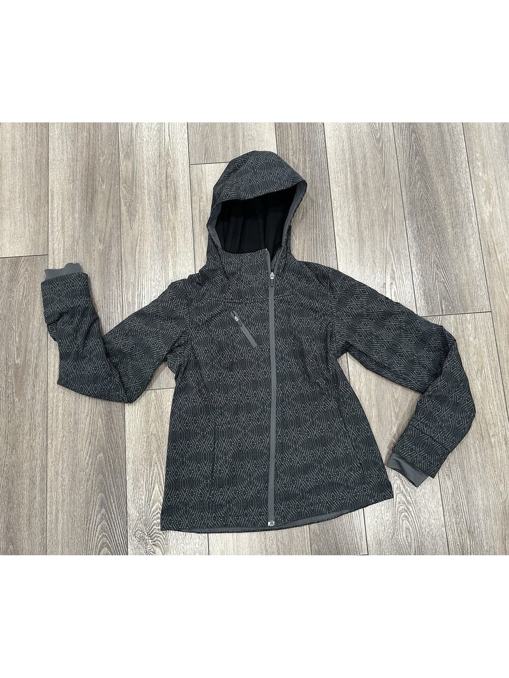 Columbia Jacket Black Print Asymmetrical Zip Women’s Size Medium